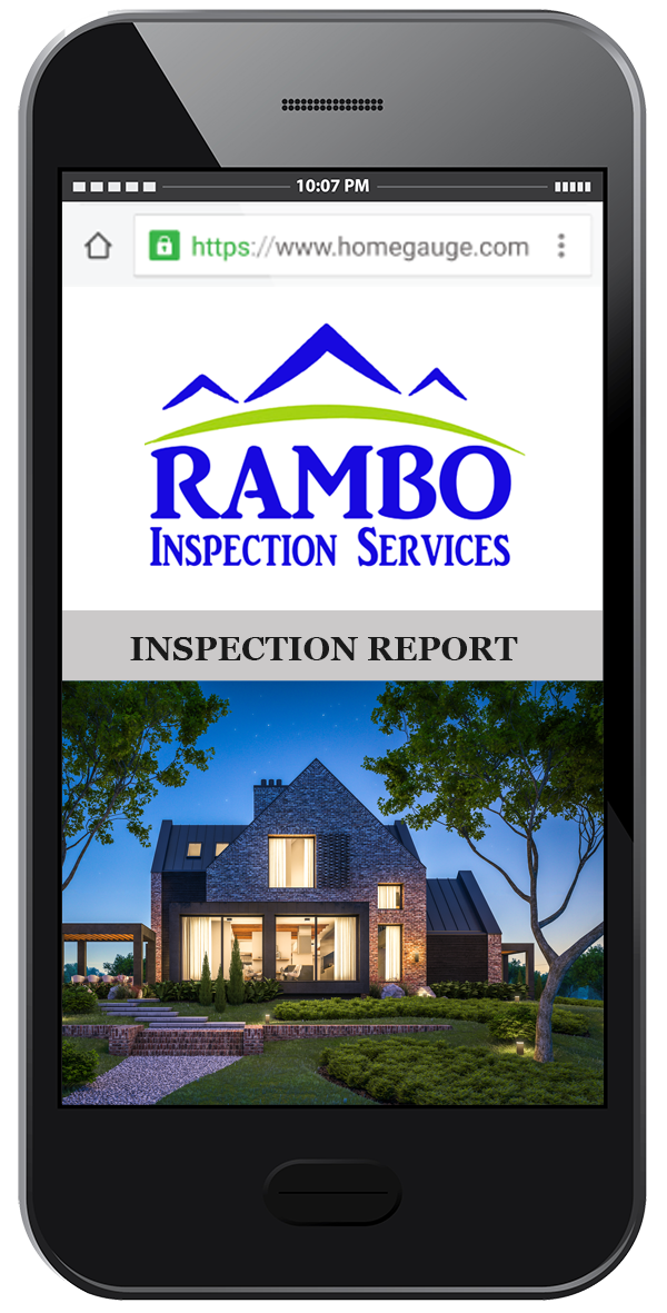 Smartphone showing an example of a Rambo online, digital home inspection report